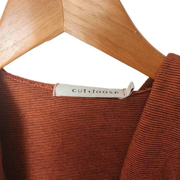 Cut Loose Hooded Cardigan Jacket Crinkle Striped Orange L Large - Picture 6 of 13